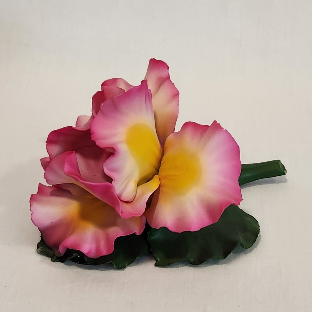 Fabar‎ Capodimonte Porcelain Flower Figurine Pink Yellow Made in Italy Vintage